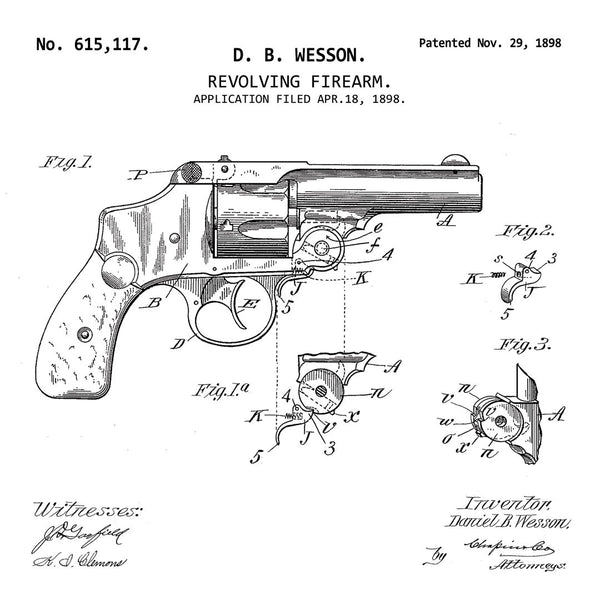 REVOLVING FIREARM (1898, D. B. WESSON) Desktop Patent Print