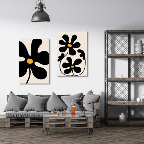 Abstract Flowers, Black/White ART SET of 2