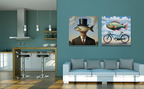 Fish on the Bike, Magritte inspired Art
