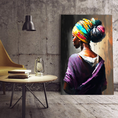 Black Woman With Colored Scarf, Painting