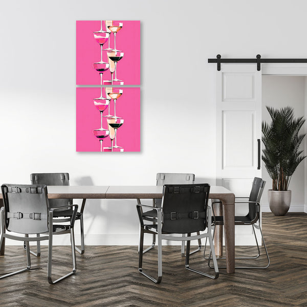 Stacked Glasses on Pink Background