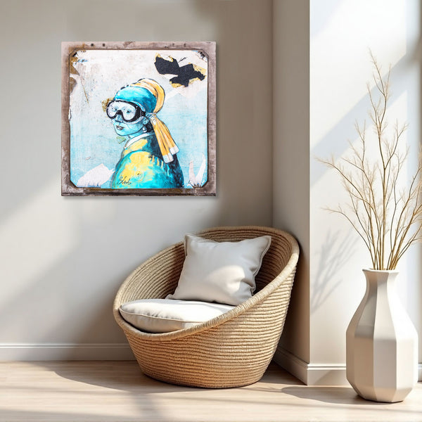 Girl with pearl earrings in goggles, Graffiti Street Art