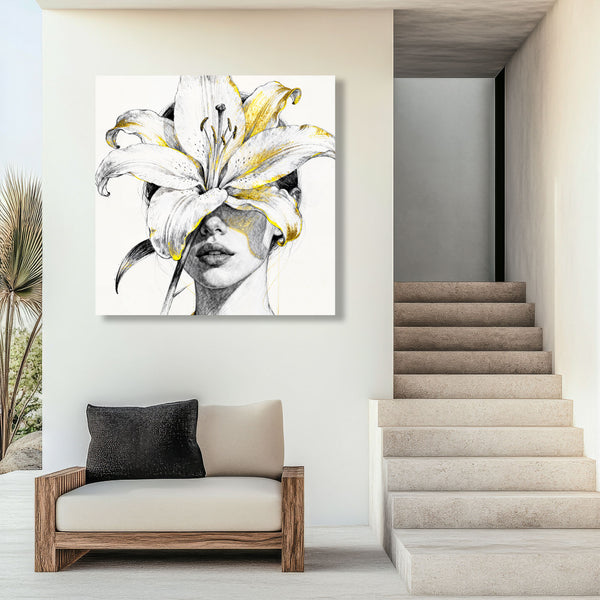 Yellow Lily, Watercolor Woman Portrait