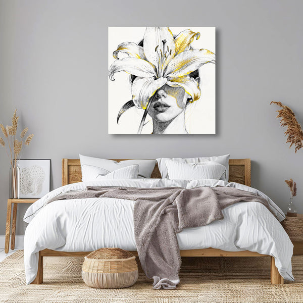 Yellow Lily, Watercolor Woman Portrait