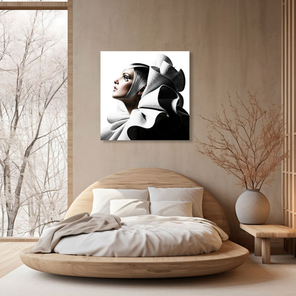 Modern bedroom with extra-large wall art print.
