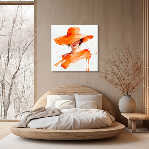 Woman in Red Hat, Watercolor Portrait