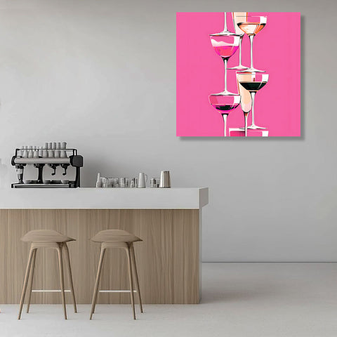 Stacked Glasses on Pink Background