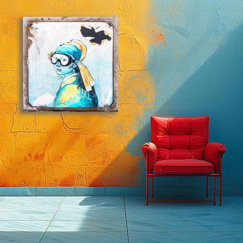 Girl with pearl earrings in goggles, Graffiti Street Art