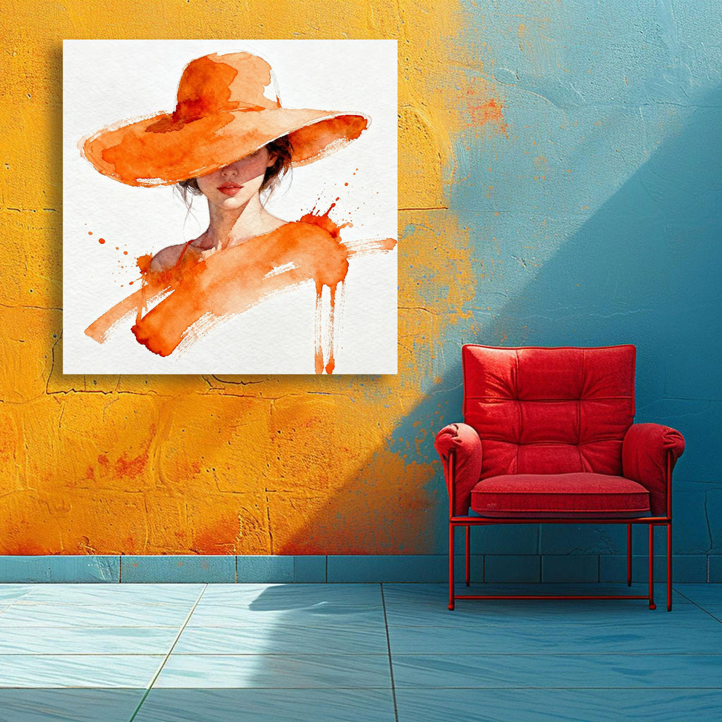 Woman in Red Hat, Watercolor Portrait