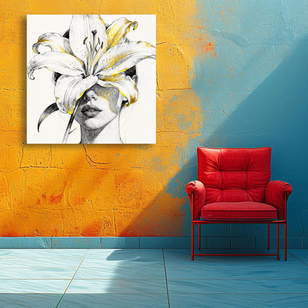 Yellow Lily, Watercolor Woman Portrait