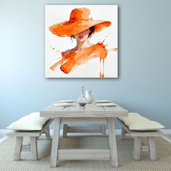 Woman in Red Hat, Watercolor Portrait