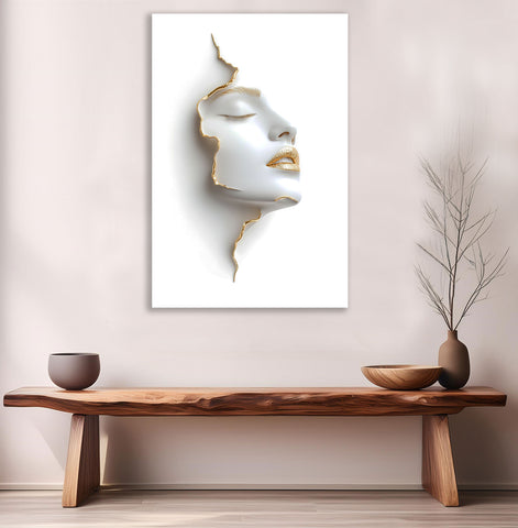 Abstract One Line Woman Portrait in Gold