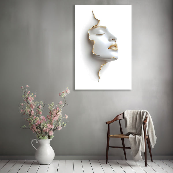 Abstract One Line Woman Portrait in Gold