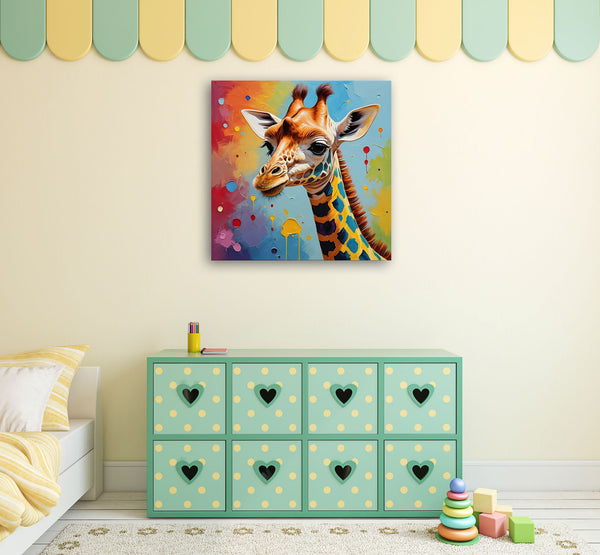 Multicolor Baby Giraffe, Kusama Inspired Art