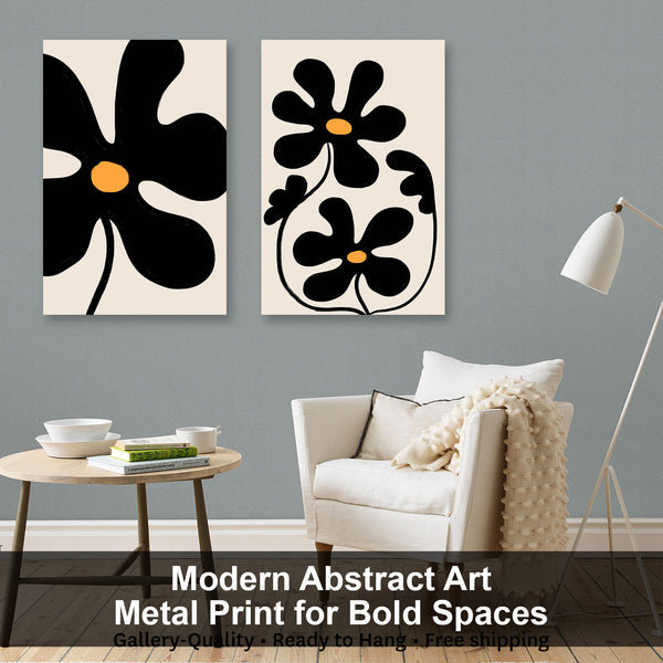 Abstract Flowers, Black/White ART SET of 2