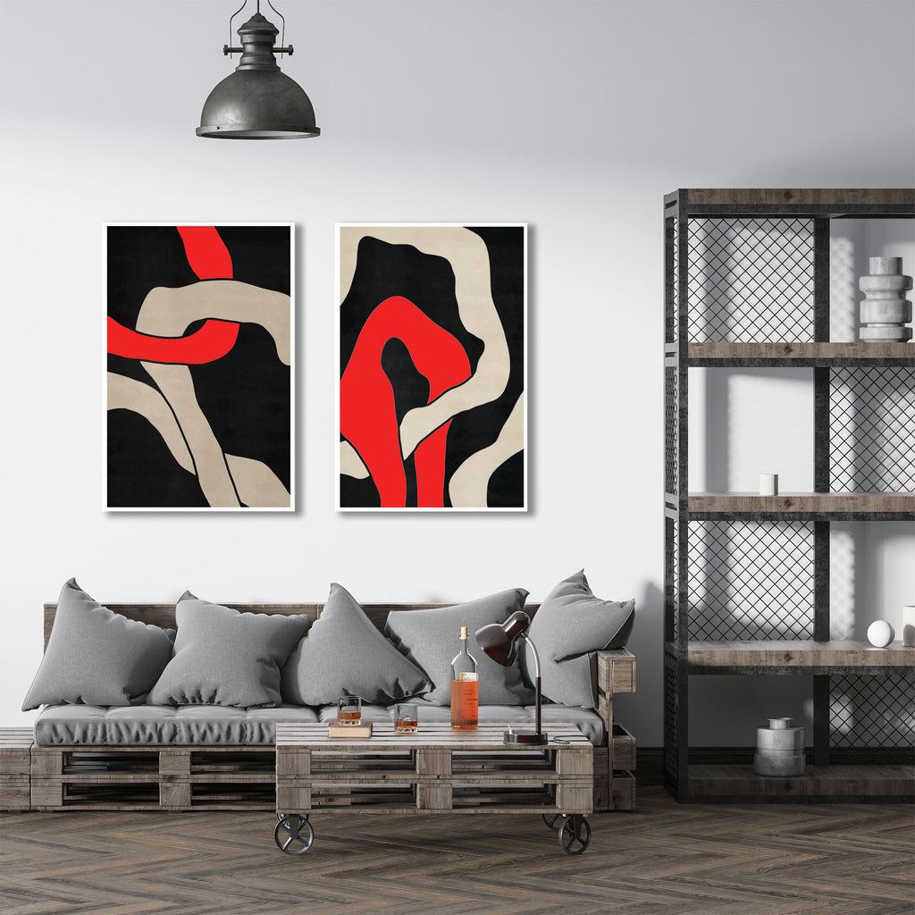 Modern living room loft style with large abstract art set.