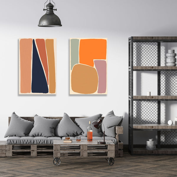 Modern living room with abstract art set of 2