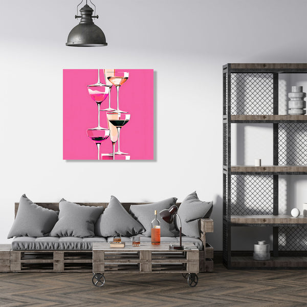 Stacked Glasses on Pink Background