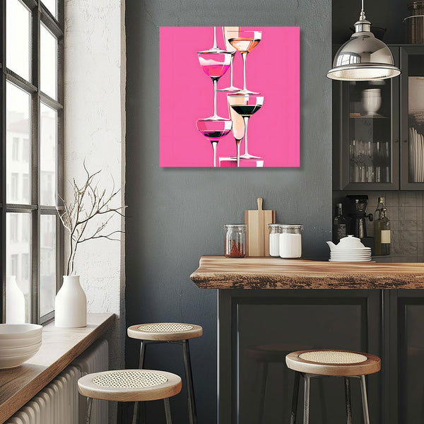 Stacked Glasses on Pink Background