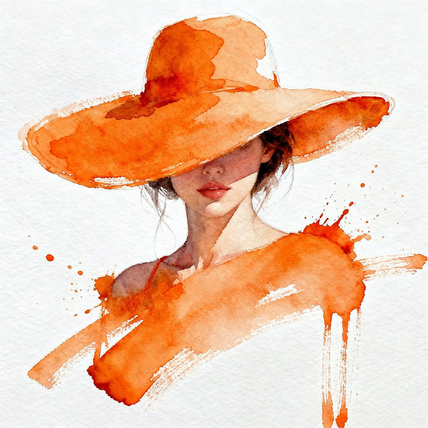 Woman in Red Hat, Watercolor Portrait