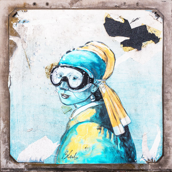 Girl with pearl earrings in goggles, Graffiti Street Art