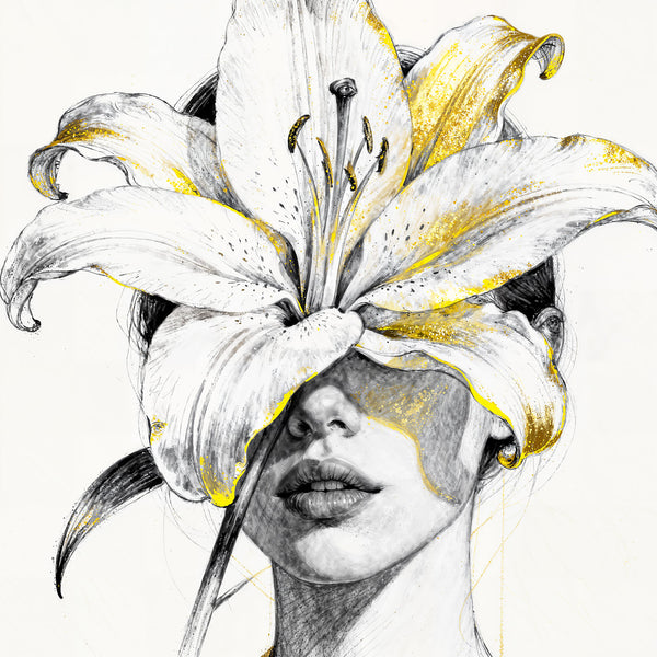 Yellow Lily, Watercolor Woman Portrait