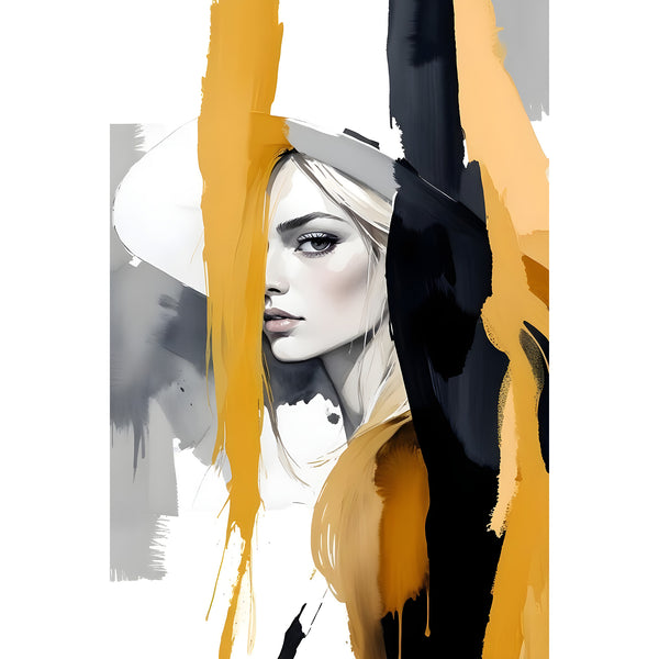Abstract Woman's Portrait With Gold and Black Stripes