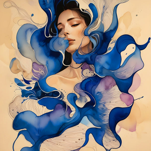 Blue Fantasy, Abstract Woman Portrait