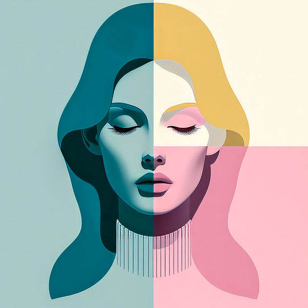Multicolor Portrait of Woman With Closed Eyes, Digital Art