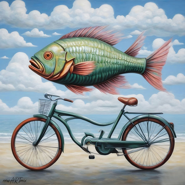 Fish on the Bike, Magritte inspired Art
