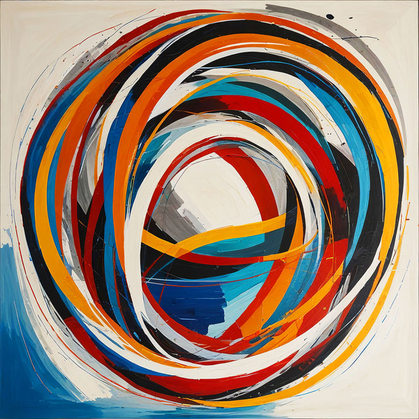 Abstract artwork with concentric colorful circles on white background