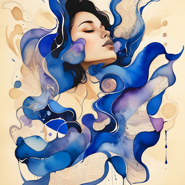 Blue Fantasy, Abstract Woman Portrait