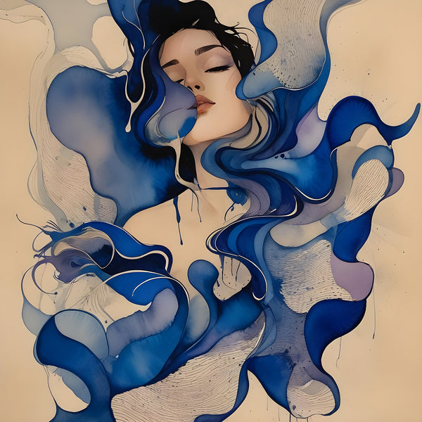 Blue Fantasy, Abstract Woman Portrait