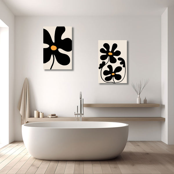 Abstract Flowers, Black/White ART SET of 2