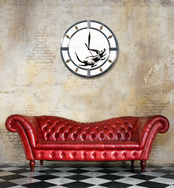 Art CLOCK, Banksy Clock with Rat (Round Shape)