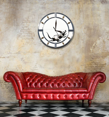 Art CLOCK, Banksy Clock with Rat (Round Shape)