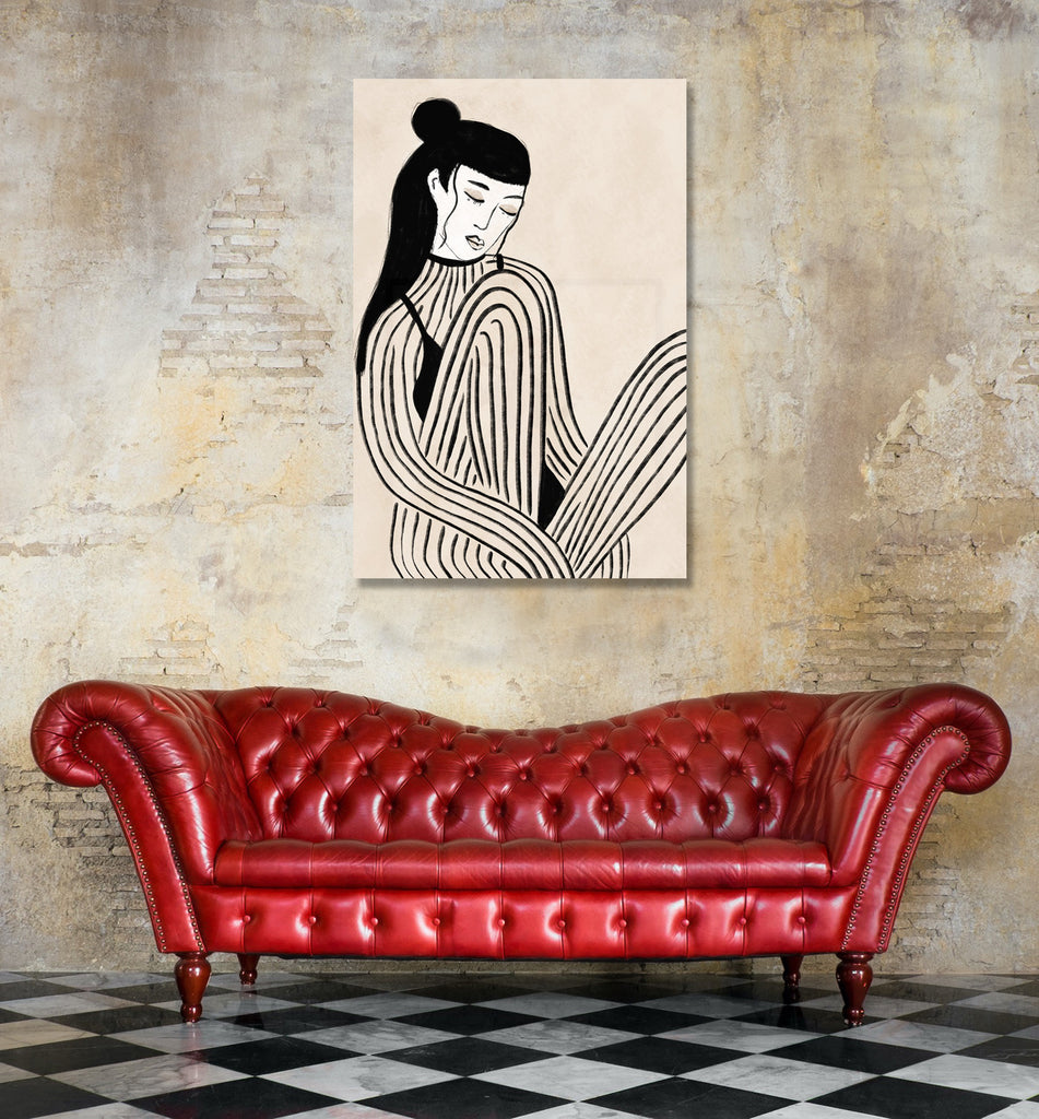 Sitting Woman, Sketch Black/White Art