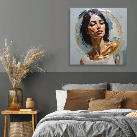 Abstract Woman Portrait in Glass Sphere, Digital Art