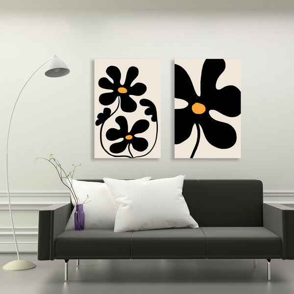 Abstract Flowers, Black/White ART SET of 2
