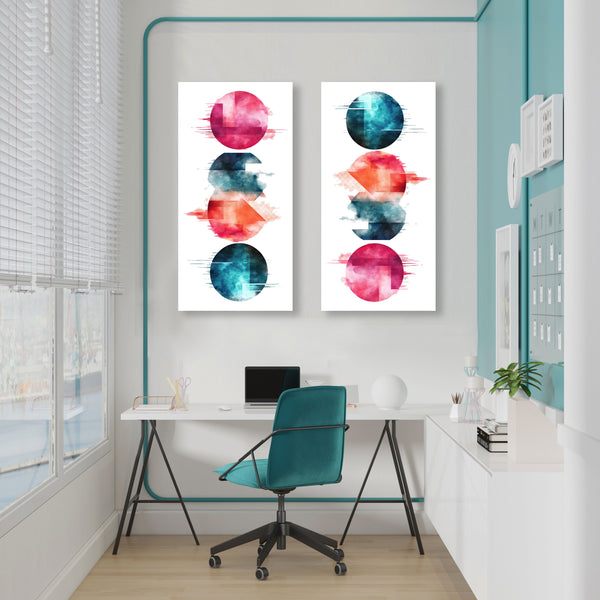 Modern office with large metal abstract wall art.