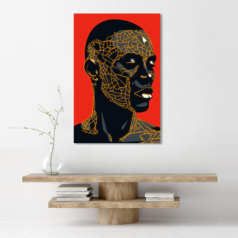African Man, Abstract Portrait in Red