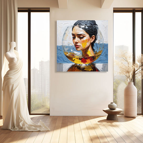 Abstract Woman Portrait in Glass Sphere, Digital Art