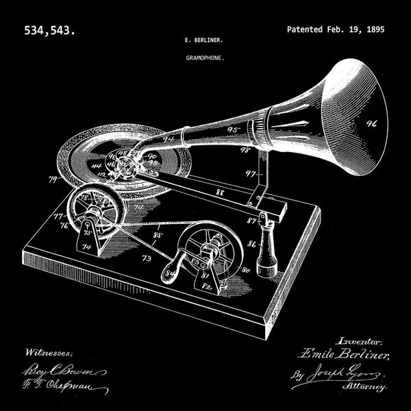 GRAMOPHONE  (1895, E. BERLINER) Patent Print
