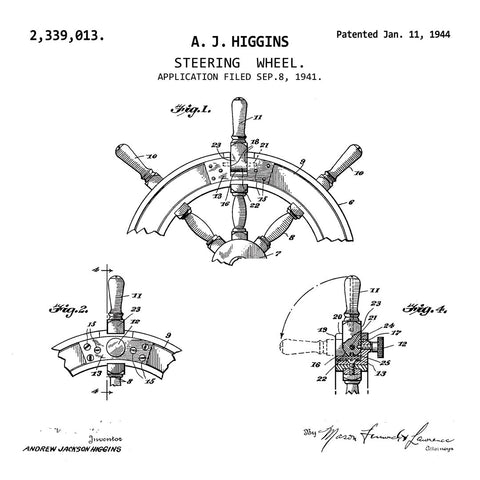 STEERING  WHEEL  (1944, A. J. HIGGINS) Patent Print