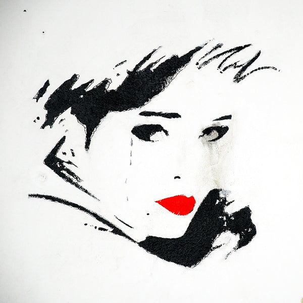 Girl Portrait on White Wall, Graffiti