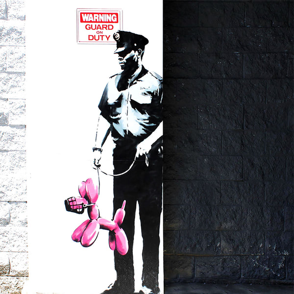 Banksy Police Guard Pink Balloon Dog, Graffiti