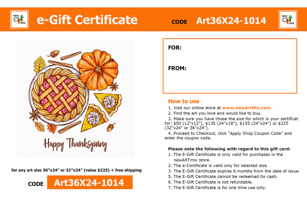 e-Gift Certificate for purchase any one art print