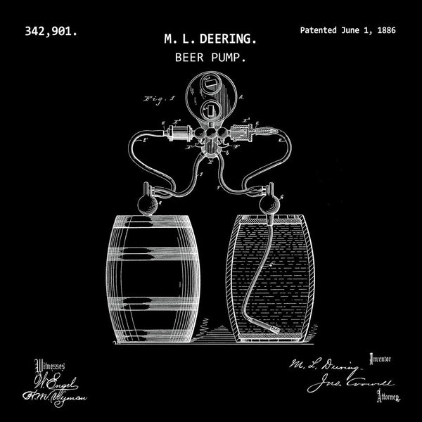 BEER PUMP  (1886, M. L. DEERING) Patent Print