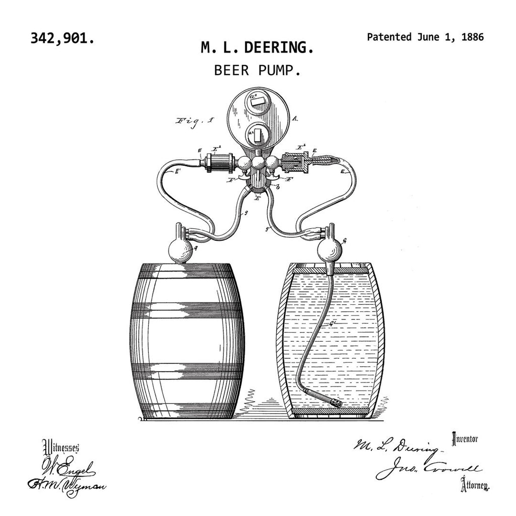BEER PUMP  (1886, M. L. DEERING) Patent Print