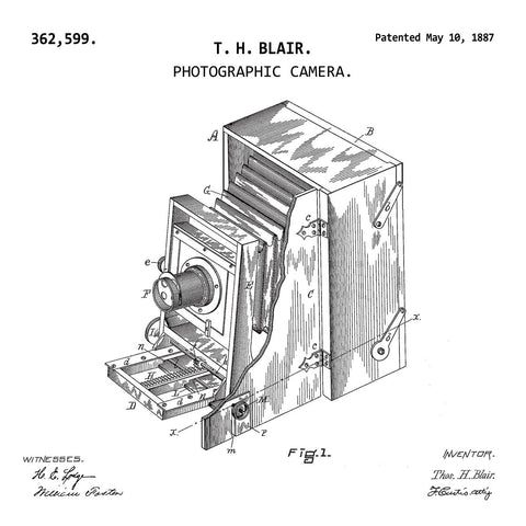PHOTOGRAPHIC CAMERA (1887, T. H. BLAIR) Patent Print